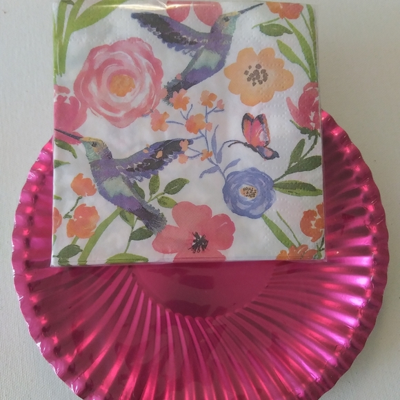 14 shiny pink paper plates 28 napkins MOTHER'S DAY - Picture 4 of 7